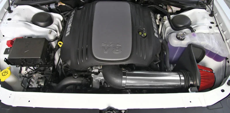 Spectre 11-17 Dodge Challenger/Charger 5.7L V8 Air Intake Kit - Polished w/Red Filter - Side View