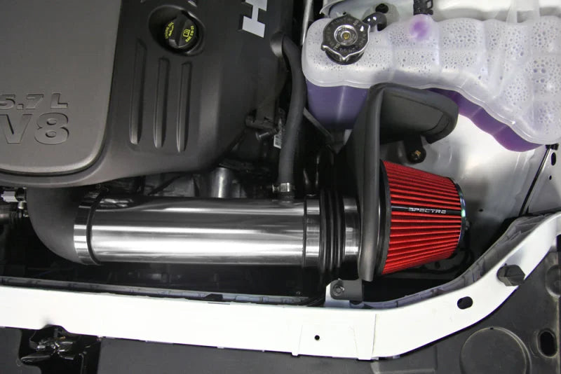 Spectre 11-17 Dodge Challenger/Charger 5.7L V8 Air Intake Kit - Polished w/Red Filter - Back View