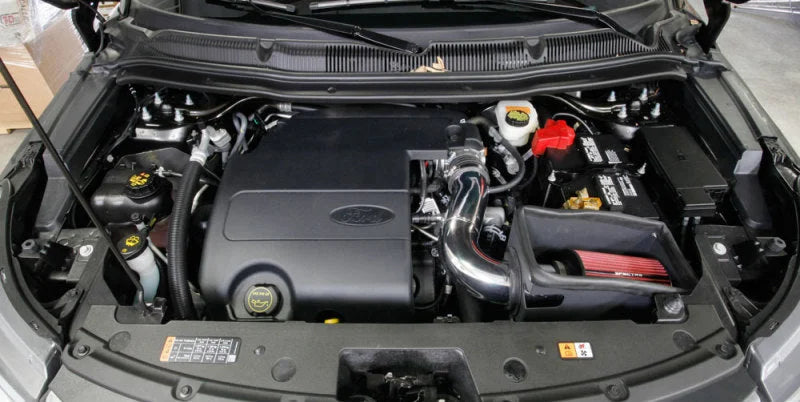 Spectre 11-19 Ford Explorer V6-3.5L F/I Air Intake Kit - Polished Aluminum w/Red Filter - Side View