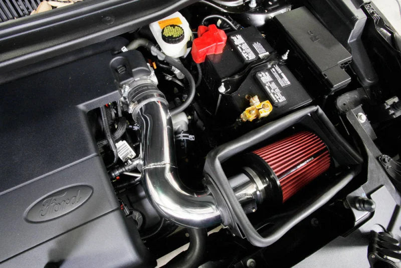 Spectre 11-19 Ford Explorer V6-3.5L F/I Air Intake Kit - Polished Aluminum w/Red Filter - Back View