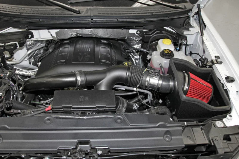 Spectre 12-14 Ford F150 V6-3.5L F/I Air Intake Kit - Polished w/Red Filter - Back View