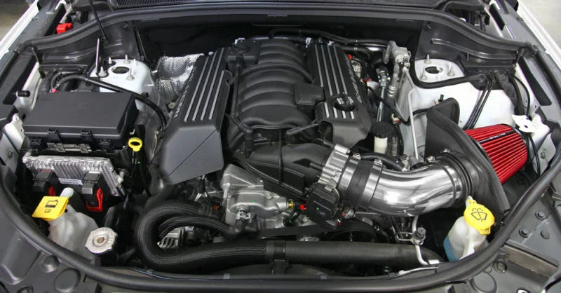 Spectre 12-18 Jeep Grand Cherokee V8-6.4L F/I Air Intake Kit - Polished w/Red Filter - Side View