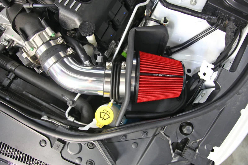 Spectre 12-18 Jeep Grand Cherokee V8-6.4L F/I Air Intake Kit - Polished w/Red Filter - Back View