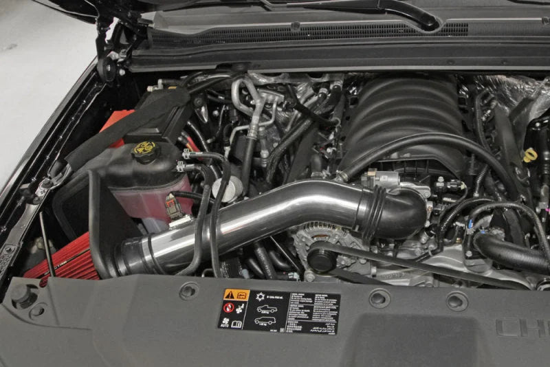 Spectre 14-15 GM Silverado/Sierra V8-5.3L F/I Air Intake Kit - Polished w/Red Filter - Back View