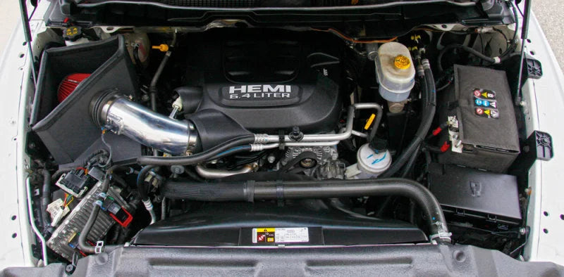 Spectre 14-18 RAM 2500/3500 6.4L Air Intake Kit - Polished w/Red Filter - Back View