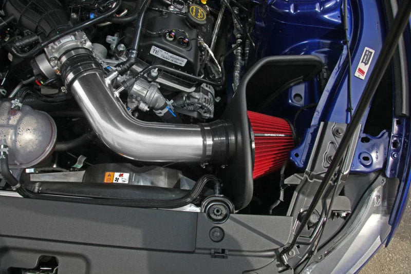Spectre 15-16 Ford Mustang V6-3.7L F/I Air Intake Kit - Polished w/Red Filter - Side View