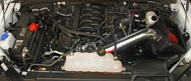 Spectre 15-18 Ford F150 V8-5.0L F/I Air Intake Kit - Polished w/Red Filter - Side View