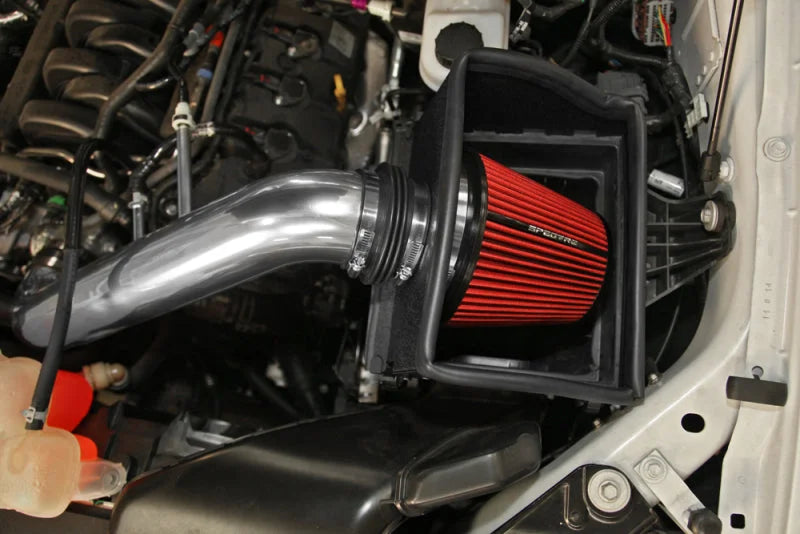 Spectre 15-18 Ford F150 V8-5.0L F/I Air Intake Kit - Polished w/Red Filter - Back View