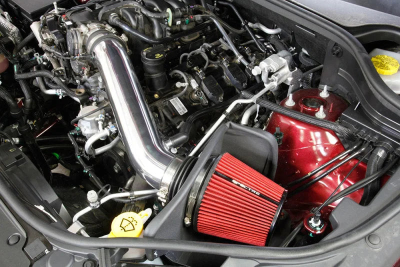 Spectre 16-18 Jeep Grand Cherokee V6-3.6L F/I Air Intake Kit - Polished w/Red Filter - Side View