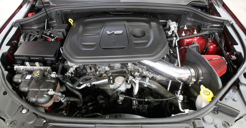 Spectre 16-18 Jeep Grand Cherokee V6-3.6L F/I Air Intake Kit - Polished w/Red Filter - Back View