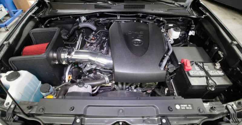 Spectre 16-18 Toyota Tacoma V6-3.5L F/I Air Intake Kit - Polished w/Red Filter - Back View