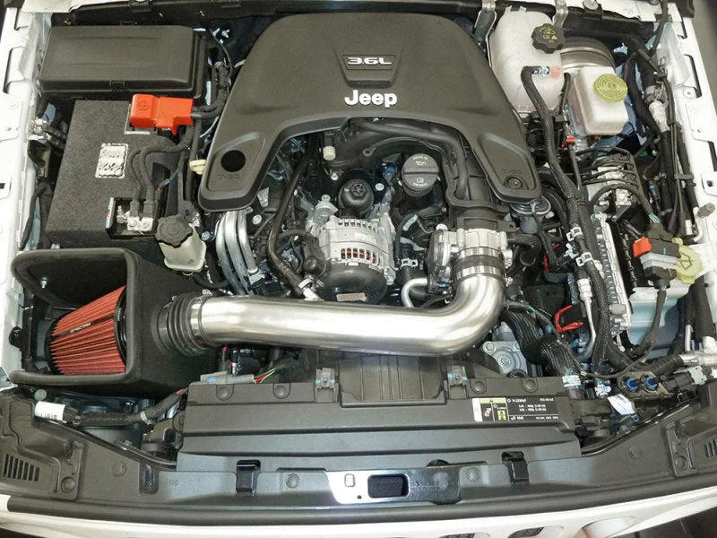 Spectre 2018 Jeep Wrangler V6-3.6L F/I Air Intake Kit - Polished w/Red Filter - Side View