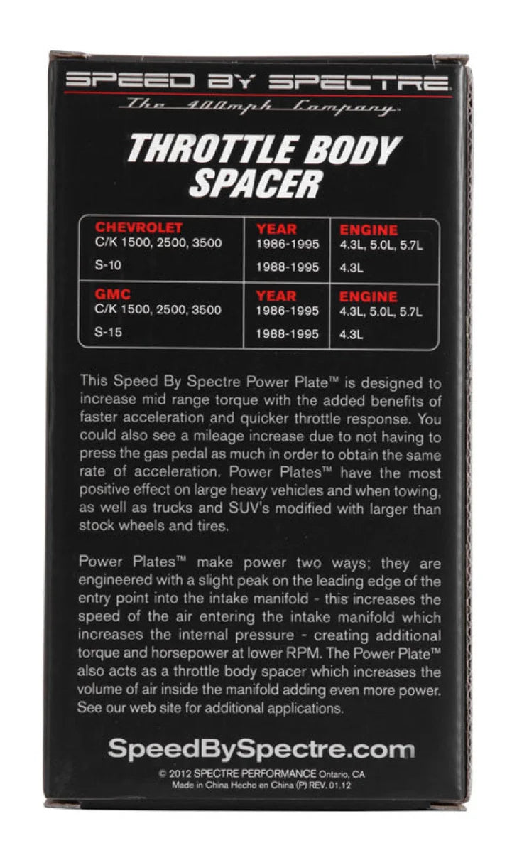 Spectre 86-95 GM 4.3L/5.0L/5.7L Throttle Body Injection Spacer - Back View