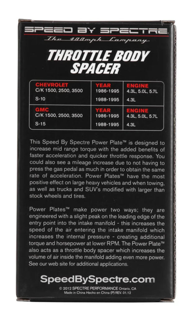 Spectre 86-95 GM 4.3L/5.0L/5.7L Throttle Body Injection Spacer - Back View