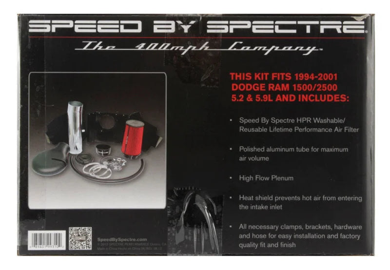 Spectre 94-01 Dodge RAM 1500/2500 V8-5.2/5.9L F/I Air Intake Kit - Polished w/Red Filter - Side View