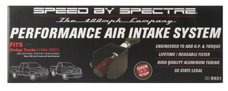 Spectre 94-01 Dodge RAM 1500/2500 V8-5.2/5.9L F/I Air Intake Kit - Polished w/Red Filter - Back View
