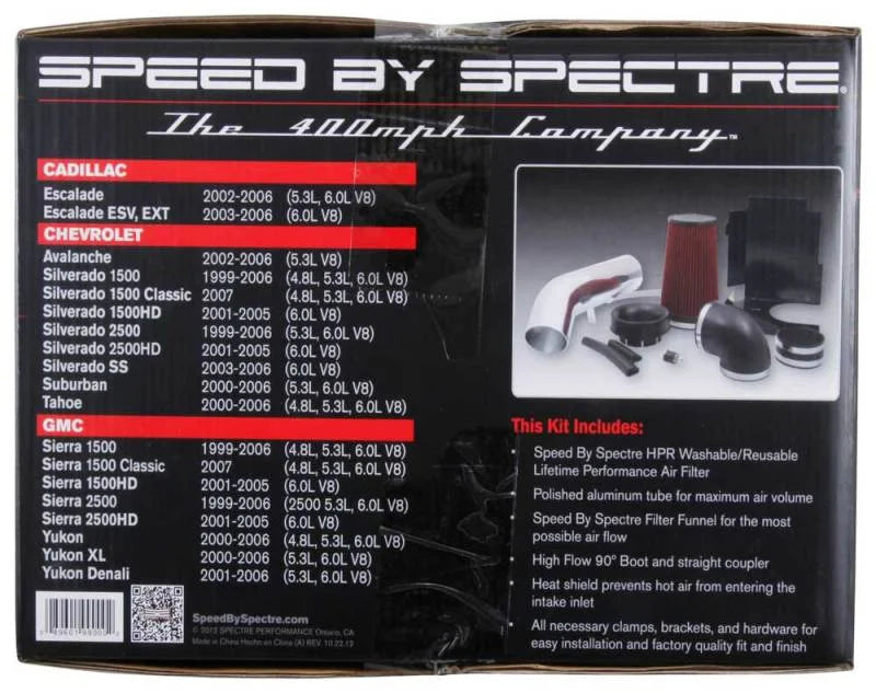 Spectre 99-07 GM Truck V8-4.8/5.3/6.0L F/I Air Intake Kit - Clear Anodized w/Red Filter - Installation View