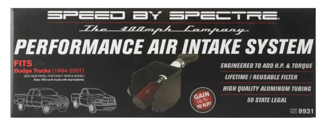 Spectre 94-01 Dodge RAM 1500/2500 V8-5.2/5.9L F/I Air Intake Kit - Polished w/Red Filter - Back View