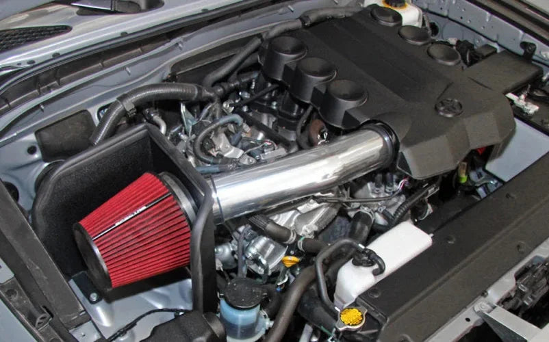 Spectre 10-18 Toyota FJ 10-15 4Runner V6-4.0L F/I Air Intake Kit - Polished w/Red Filter - Side View
