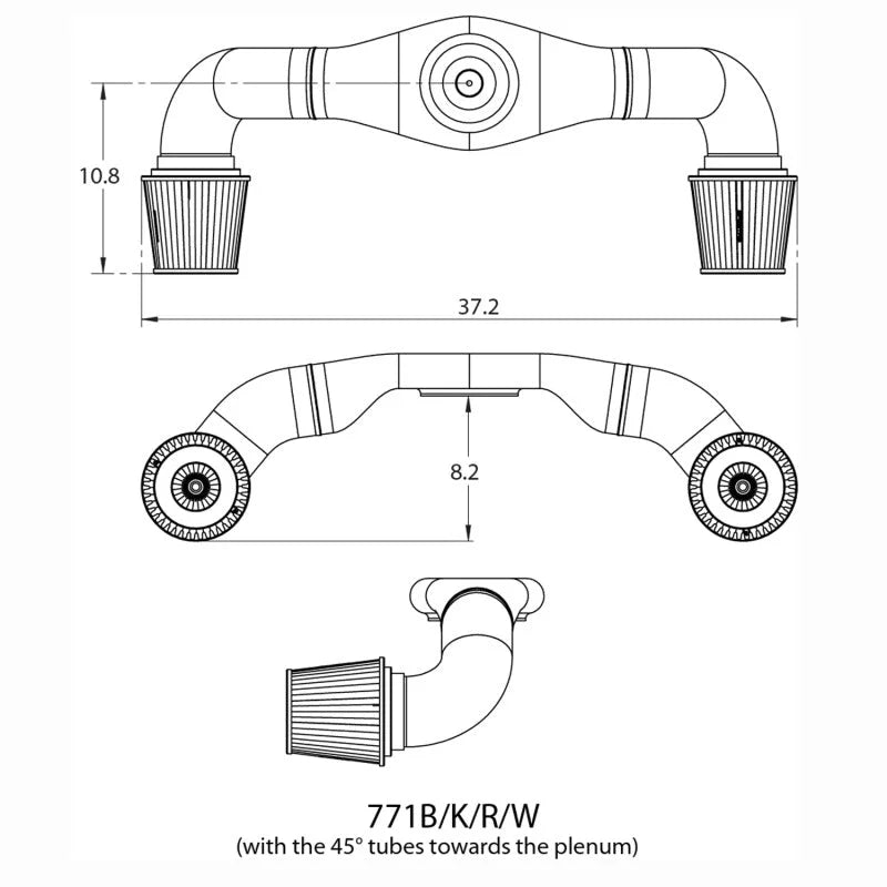 Spectre Dual Plenum Kit (Low) 45/90 Degree Tubes - Side View