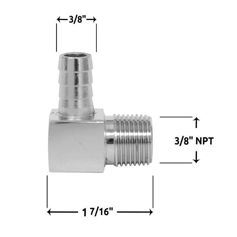 Spectre Fitting 90 Degree Barb NPT Threads (For 3/8in. Hose) - Chrome - Detail View