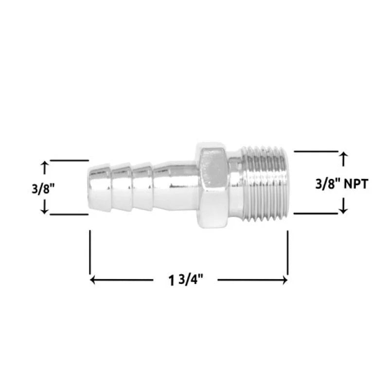 Spectre Fuel Fitting 3/8in. Hose Barb NPT Threads - Chrome - Installation View