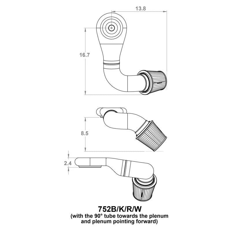 Spectre Plenum Kit Low w/Driver Side 45/90 Degree Tube - Side View