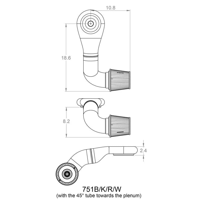 Spectre Plenum Kit (Low) w/Passenger Side 45/90 Degree Tube - Back View