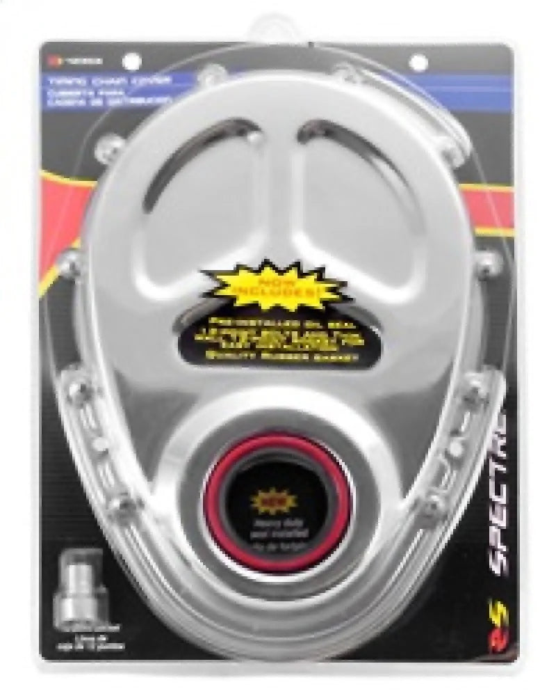 Spectre SB Chevrolet Timing Cover (Incl. Pre-Installed Seal/Gaskets/Bolts) - Chrome - Side View