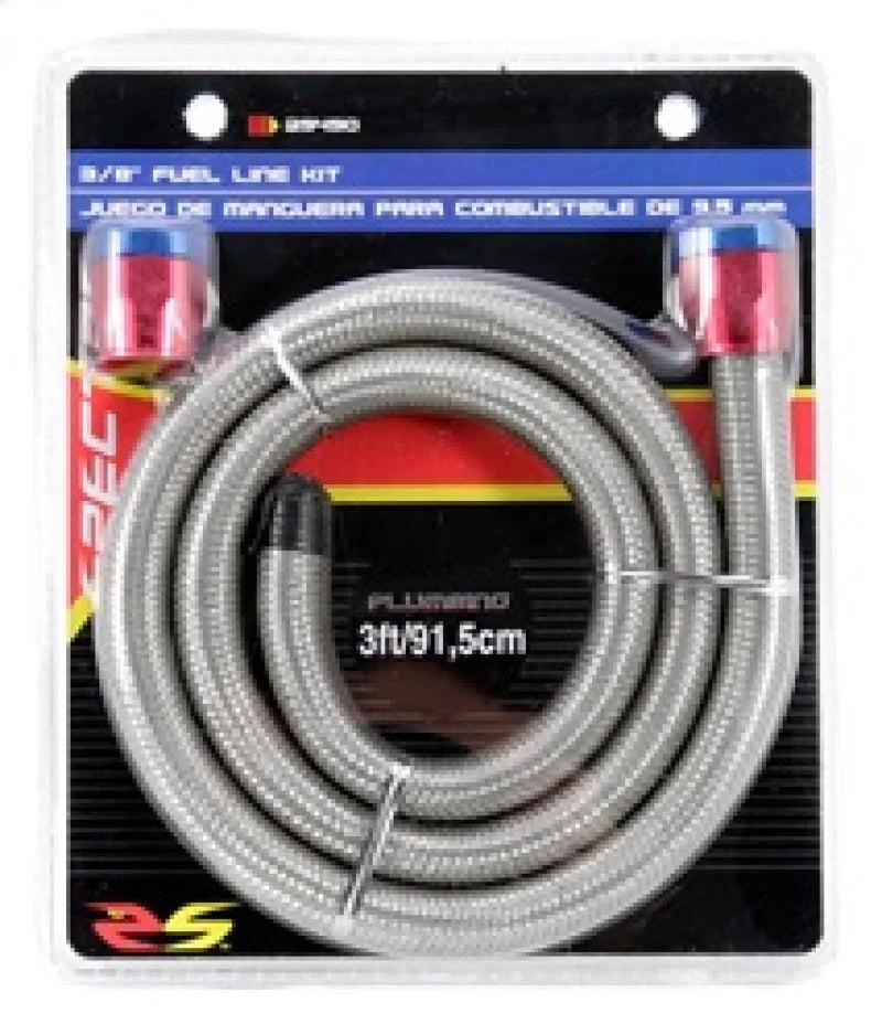 Spectre Stainless Steel Flex Fuel Line 3/8in. ID - 3ft. w/Clamps Red/Blue - Side View