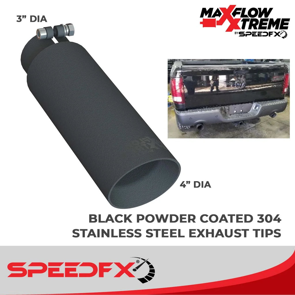 SpeedFx 4 Inch Diameter Black Powder Coated 304 Stainless Steel Tips 50200 - Back View