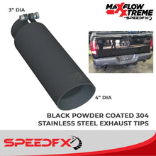 Load image into Gallery viewer, SpeedFx 4 Inch Diameter Black Powder Coated 304 Stainless Steel Tips 50200 - Back View