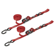 Load image into Gallery viewer, SpeedStrap 1In x 15Ft Ratchet Tie Down w/ Snap FtSFt Hooks Soft Tie (2 Pack) - Red