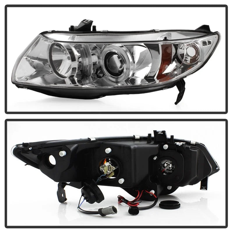 Spyder Honda Civic 06-08 2Dr Projector Headlights LED Halo Chrome High H1 Low H1 PRO-YD-HC06-2D-HL-C - Back View
