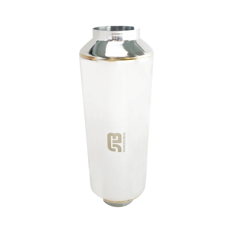 Stainless Bros 17in Overall Length 3.5in SS304 Polished Finish Lightweight Race Muffler - Side View