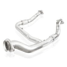 Load image into Gallery viewer, Stainless Works 15-18 F-150 3.5L Downpipe 3in High-Flow Cats Y-Pipe Factory Connection - Side View