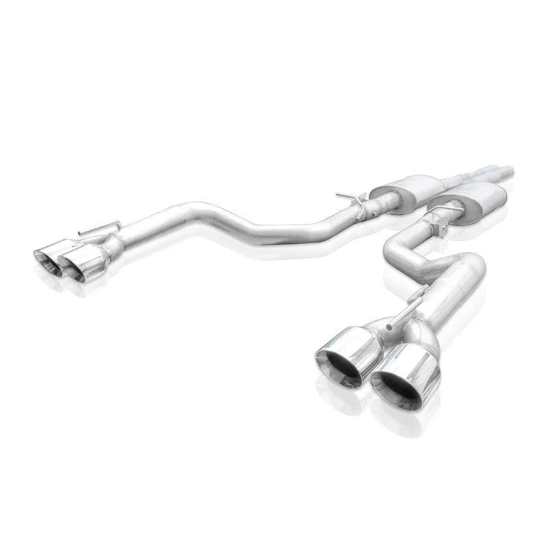 Stainless Works 15-19 Dodge Challenger 6.2L/6.4L Hemi 3in Legend Catback X-Pipe w/4in Quad Tips - Side View