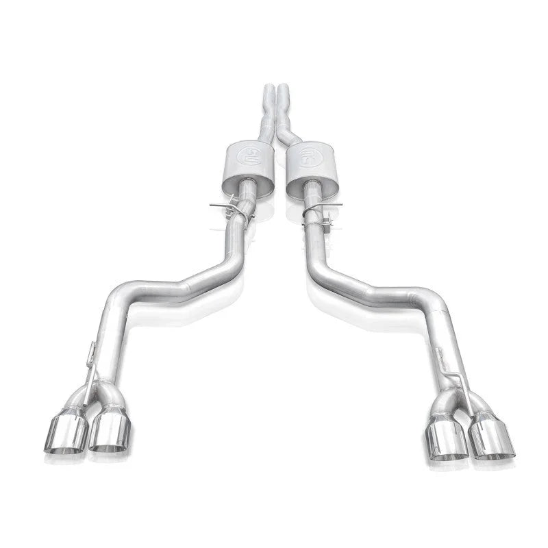 Stainless Works 15-19 Dodge Challenger 6.2L/6.4L Hemi 3in Redline Catback X-Pipe w/4in Quad Tips - Detail View