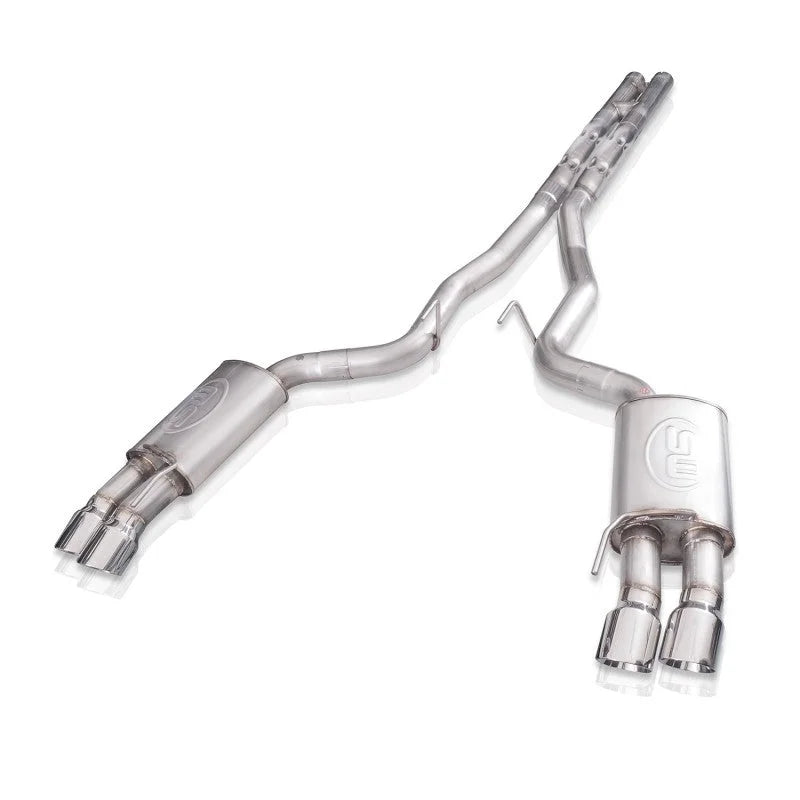 Stainless Works 18+ Ford Mustang GT 3in Legend 304SS Catback w/ H-Pipe Quad Polished Tips (No Valve) - Side View