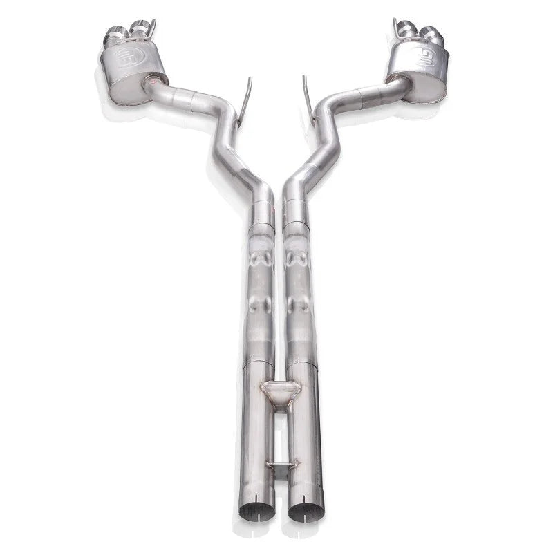 Stainless Works 18+ Ford Mustang GT 3in Legend 304SS Catback w/ H-Pipe Quad Polished Tips (No Valve) - Detail View