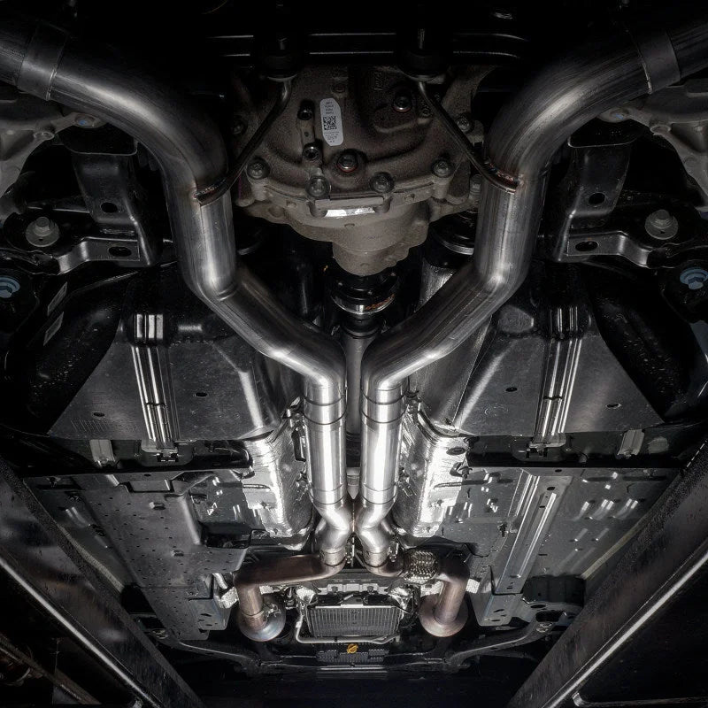 Stainless Works 18+ Ford Mustang GT Redline Cat-Back Performance Connect X-Pipe w/ Active Valves - Side View