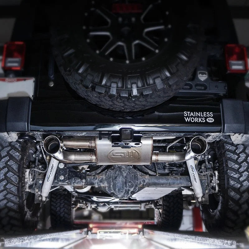 Stainless Works 2007-17 Jeep Wrangler Axleback Exhaust - Side View