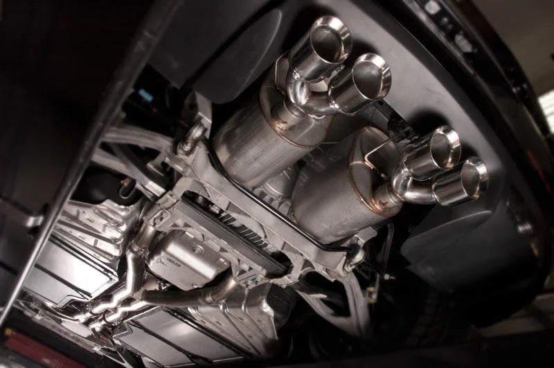 Stainless Works 2009-13 C6 Corvette Axleback 2-1/2in Dual Chambered Turbo Mufflers Quad 4in Tips - Back View