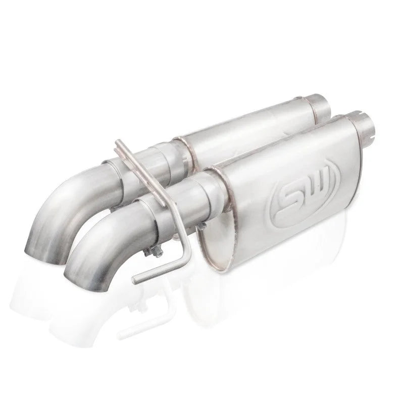 Stainless Works 2010-14 Ford Raptor 3in Exhaust Chambered Mufflers Dump Exit - Main Product View
