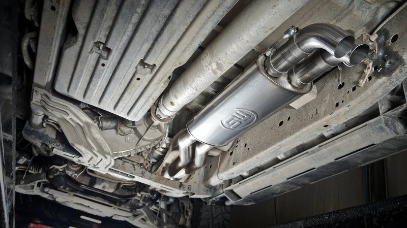 Stainless Works 2011-14 Ford F-150 Raptor Exhaust X-Pipe Resonator Dump In Front Of Rear Axle - Side View