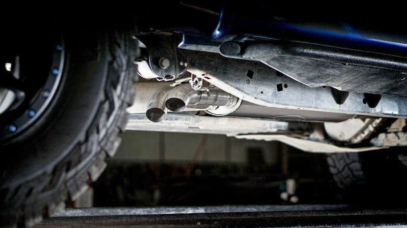 Stainless Works 2011-14 Ford F-150 Raptor Exhaust X-Pipe Resonator Dump In Front Of Rear Axle - Installation View