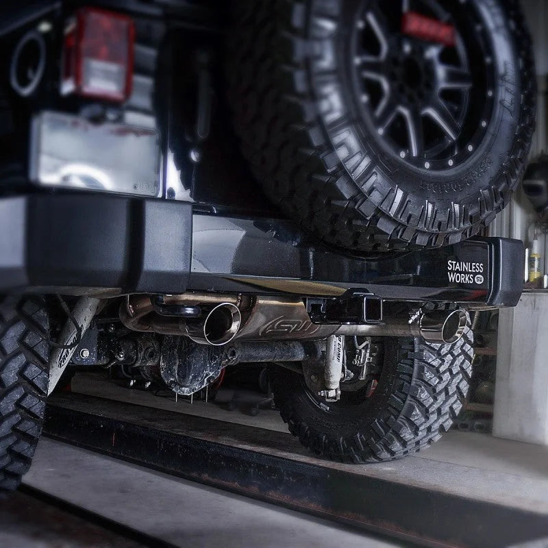 Stainless Works 2012-17 Jeep Wrangler Catback Exhaust - Back View
