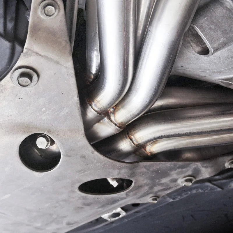 Stainless Works 2014-18 Corvette 6.2L Headers 2in Primaries w/ High-Flow Cats X-Pipe - Side View