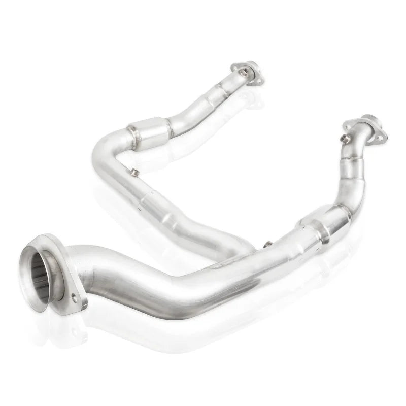 Stainless Works 2015-16 F150 2.7L Downpipe 3in High-Flow Cats Y-Pipe Factory Connection - Detail View