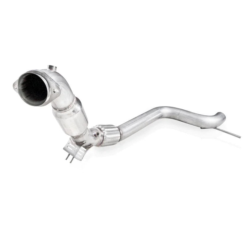 Stainless Works 2015-16 Mustang Downpipe 3in High-Flow Cats - Side View